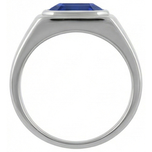 IGI CERTIFIED Solitaire Men's Ring 1.50 Carats Flush Set Blue Sapphire Asscher Cut