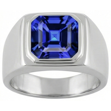 IGI CERTIFIED Solitaire Men's Ring 1.50 Carats Flush Set Blue Sapphire Asscher Cut