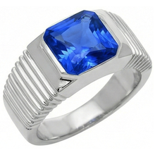 Solitaire Men's Ring Radiant Ceylon Sapphire Flush Set 2.50 Carats