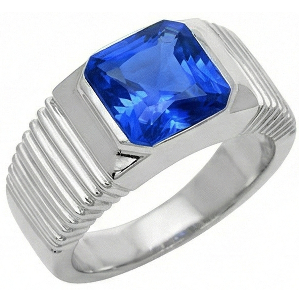 Solitaire Men's Ring Radiant Ceylon Sapphire Flush Set 2.50 Carats