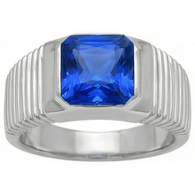 Solitaire Men's Ring Radiant Ceylon Sapphire Flush Set 2.50 Carats