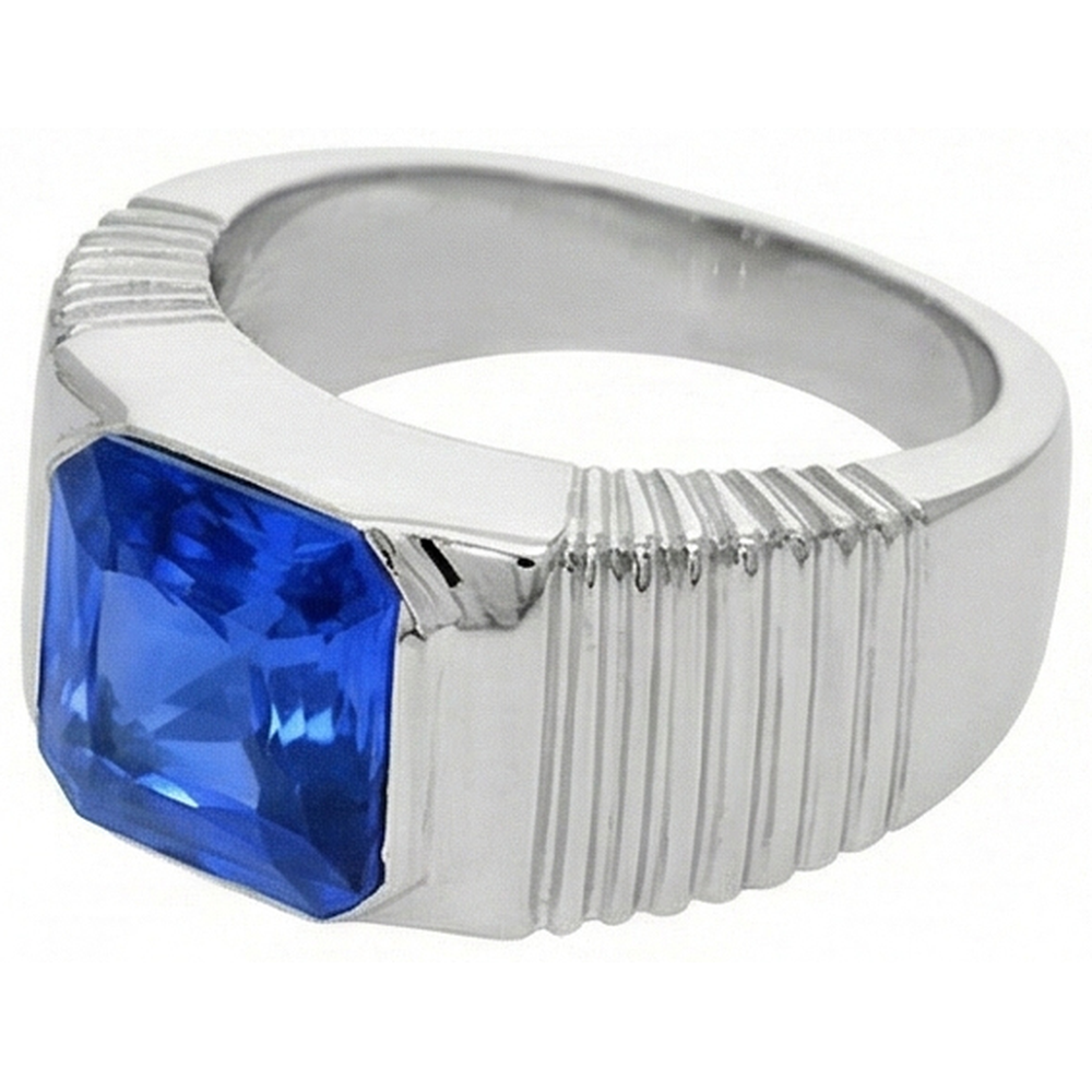 Solitaire Men's Ring Radiant Ceylon Sapphire Flush Set 2.50 Carats