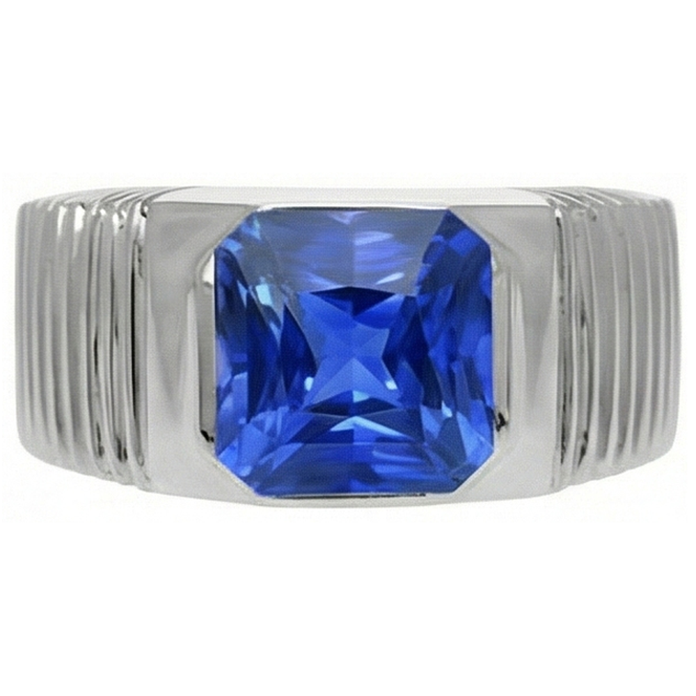 Solitaire Men's Ring Radiant Ceylon Sapphire Flush Set 2.50 Carats