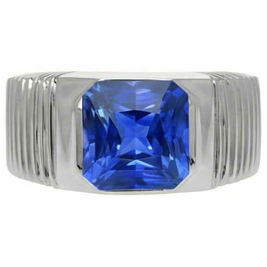 IGI CERTIFIED Solitaire Men's Ring Radiant Ceylon Color Sapphire Flush Set 2.50 Carats