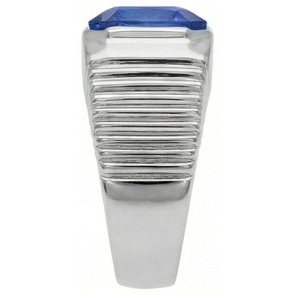 IGI CERTIFIED Solitaire Men's Ring Radiant Ceylon Color Sapphire Flush Set 2.50 Carats