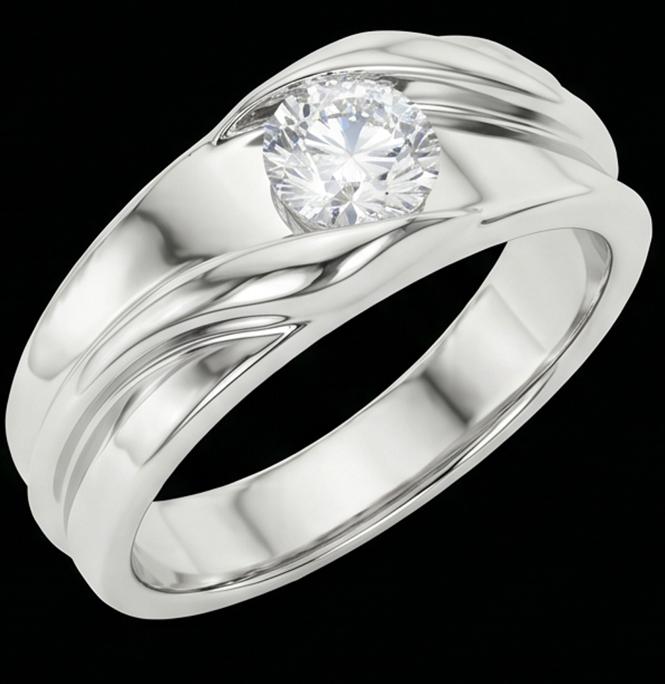 Solitaire Mens Wedding Band Round Cut