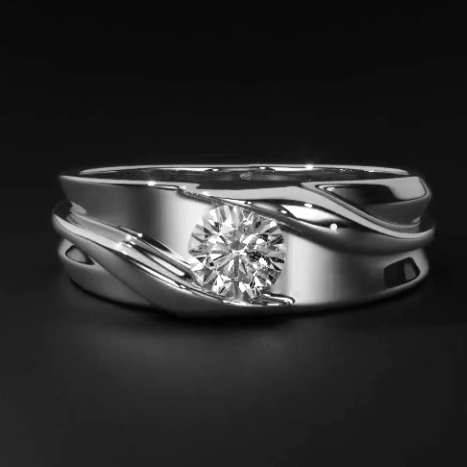 Solitaire Mens Wedding Band Round Cut 
