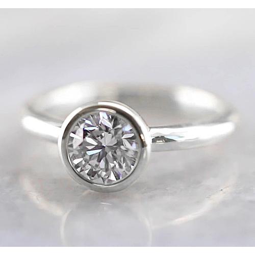 Solitaire Diamond Engagement Ring 1 Carat White Gold 14K Bezel Setting