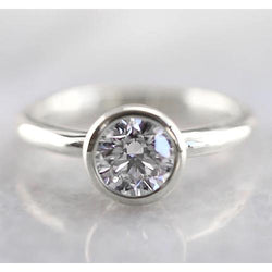 Solitaire Natural Diamond Engagement Ring 1 Carat White Gold 14K Bezel Setting
