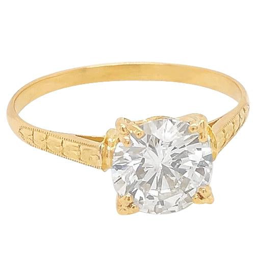Solitaire Natural Diamond Ring 2 Carats Milgrain Yellow Gold 