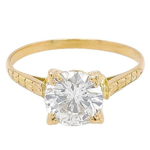 Solitaire Natural Diamond Ring 2 Carats Milgrain Yellow Gold Ladies Jewelry
