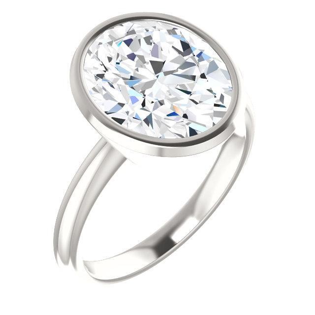 Solitaire Natural Diamond Ring 4 Carats Oval Bezel Setting White Gold
