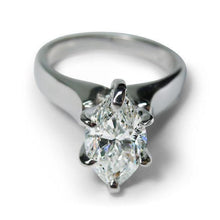 Solitaire Natural Diamond Ring White Gold 14K 2 Carats Marquise Cut