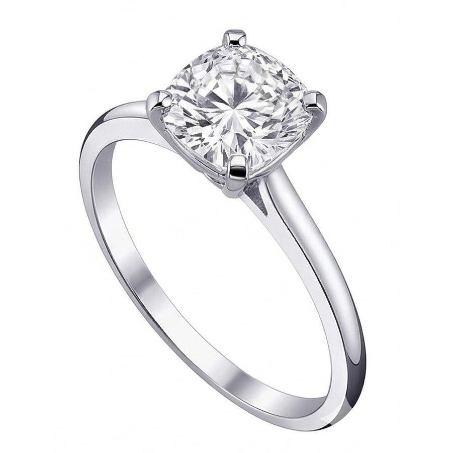 Solitaire Natural Earth Mined Diamond 2.01 Carat Cushion Ring