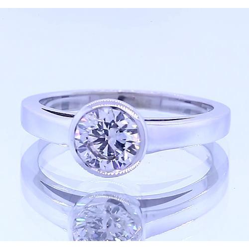 Solitaire Natural Round Diamond Ring Bezel Set 1 Carats White Gold 14K 2