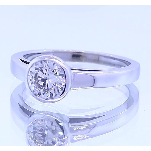 Solitaire Natural Round Diamond Ring Bezel Set 1 Carats White Gold 14K 3