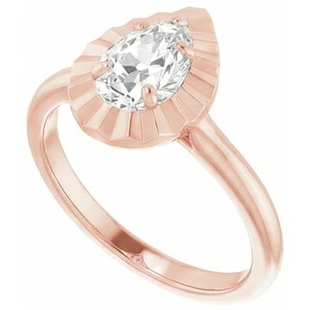 Solitaire Old Cut Pear Natural Earth Mined DIAMOND ( NOT LAB GROWN ) Ring 14K Rose Gold 2.15 Carats