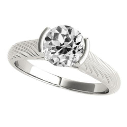 Solitaire Old Cut Real Natural Earth Mined Diamond Ring Half Bezel Vintage Style 2 Carats