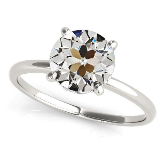 Solitaire Old Mine Cut Natural Diamonds Ring Prong Set Gold 3 Carats