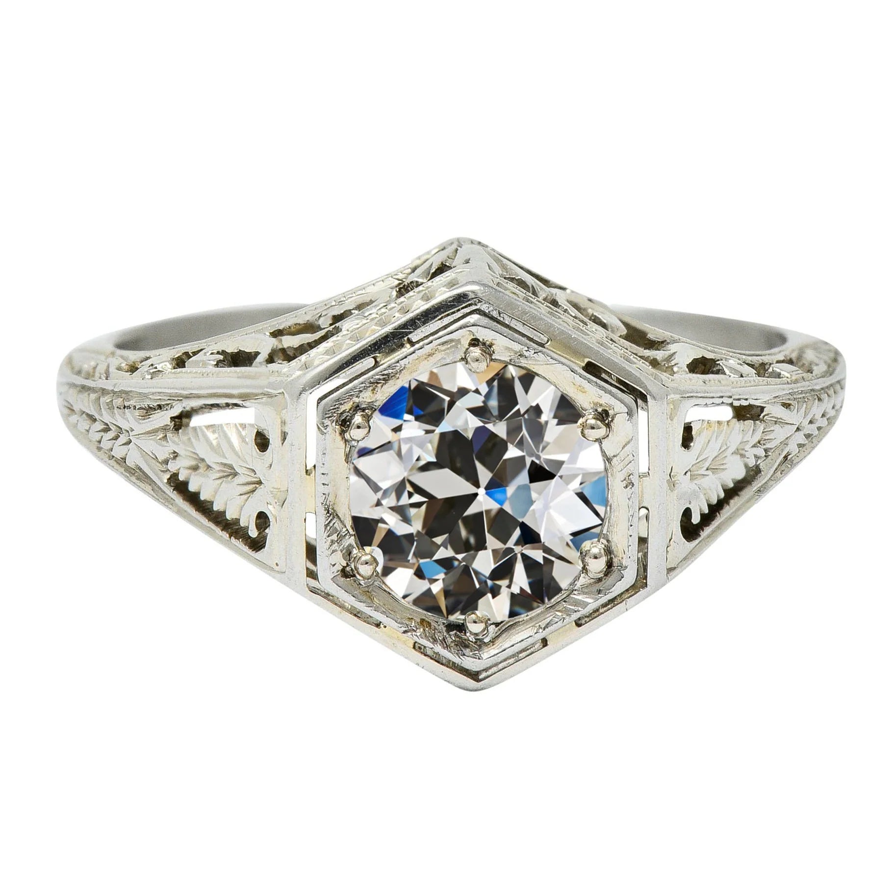 Solitaire Old Mine Cut Real Diamond Ring Filigree Vintage Style 3 Carats