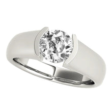 Solitaire Old Mine Cut Real Diamond Ring Half Bezel Set Gold 2 Carats Thick Shank