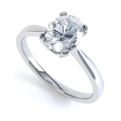 Solitaire Oval 2.50 Carats Real Diamond Engagement Ring 14K White Gold