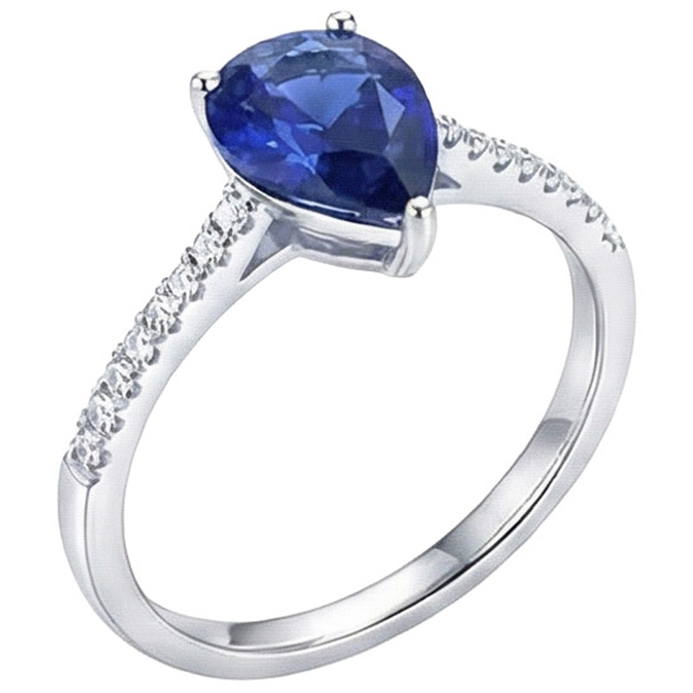 Solitaire Oval Blue Sapphire Ring With Natural Earth Mined DIAMOND ( NOT LAB GROWN ) Accents 2.50 Carats