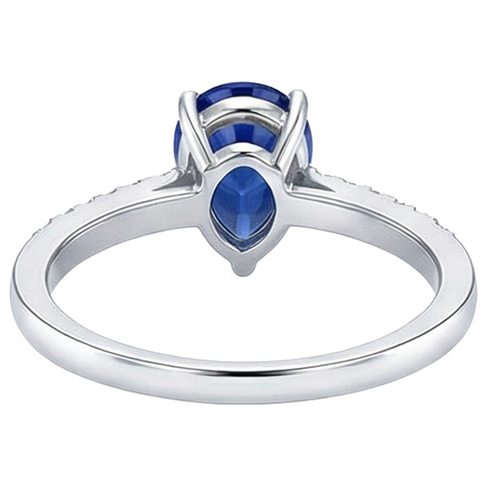 Solitaire Oval Blue Sapphire Ring With Natural Earth Mined DIAMOND ( NOT LAB GROWN ) Accents 2.50 Carats