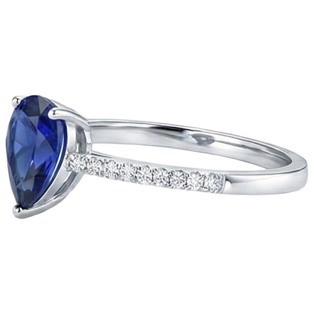 Solitaire Oval Blue Sapphire Ring With Natural Earth Mined DIAMOND ( NOT LAB GROWN ) Accents 2.50 Carats