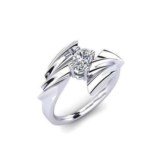 Solitaire Oval Cut 1.10 Carats Natural Earth Mined Diamond Engagement Ring White Gold 14K