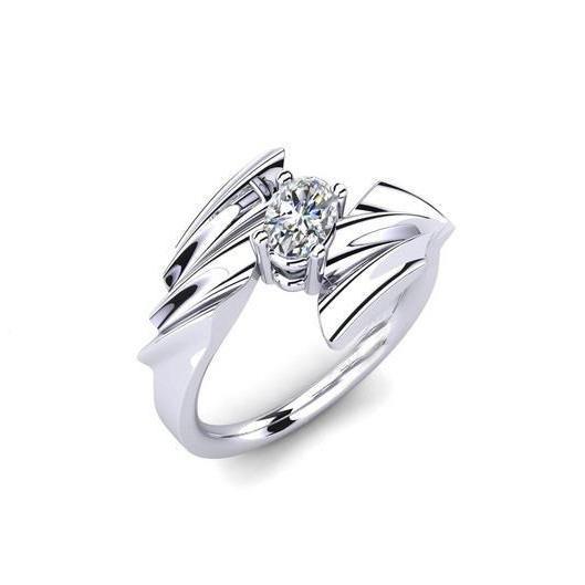 Solitaire Oval Cut 1.10 Carats Real Diamond Engagement Ring White Gold 14K