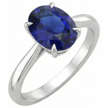 Solitaire Oval Cut Blue Sapphire Ring 2 Carats White Gold 14K