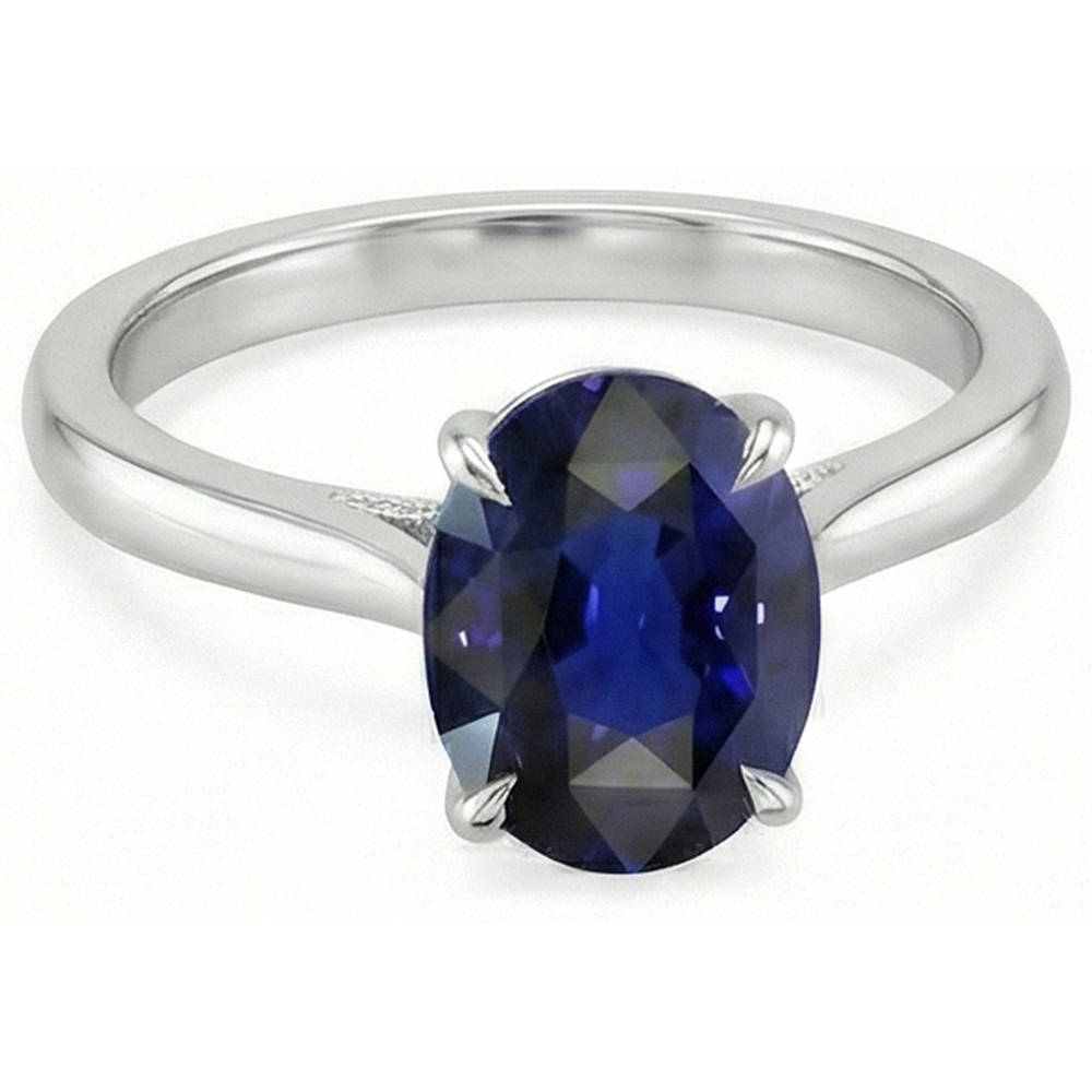 Solitaire Oval Cut Blue Sapphire Ring 2 Carats White Gold 14K