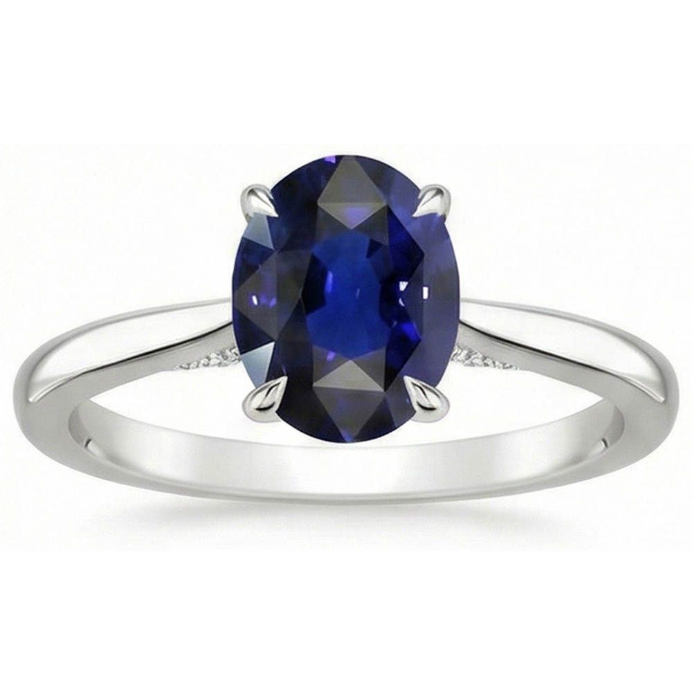Solitaire Oval Cut Blue Sapphire Ring 2 Carats White Gold 14K