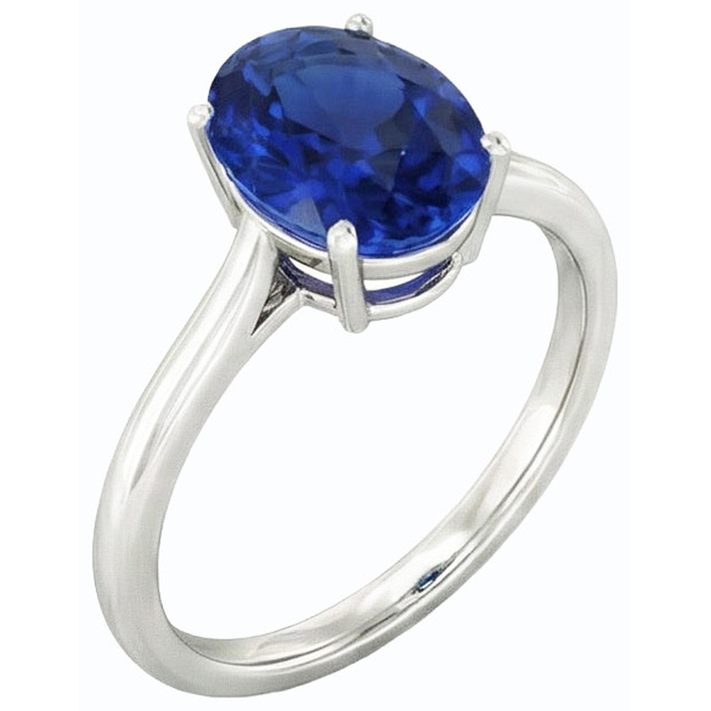 Solitaire Oval Deep Blue Sapphire Ring 2 Carats White Gold