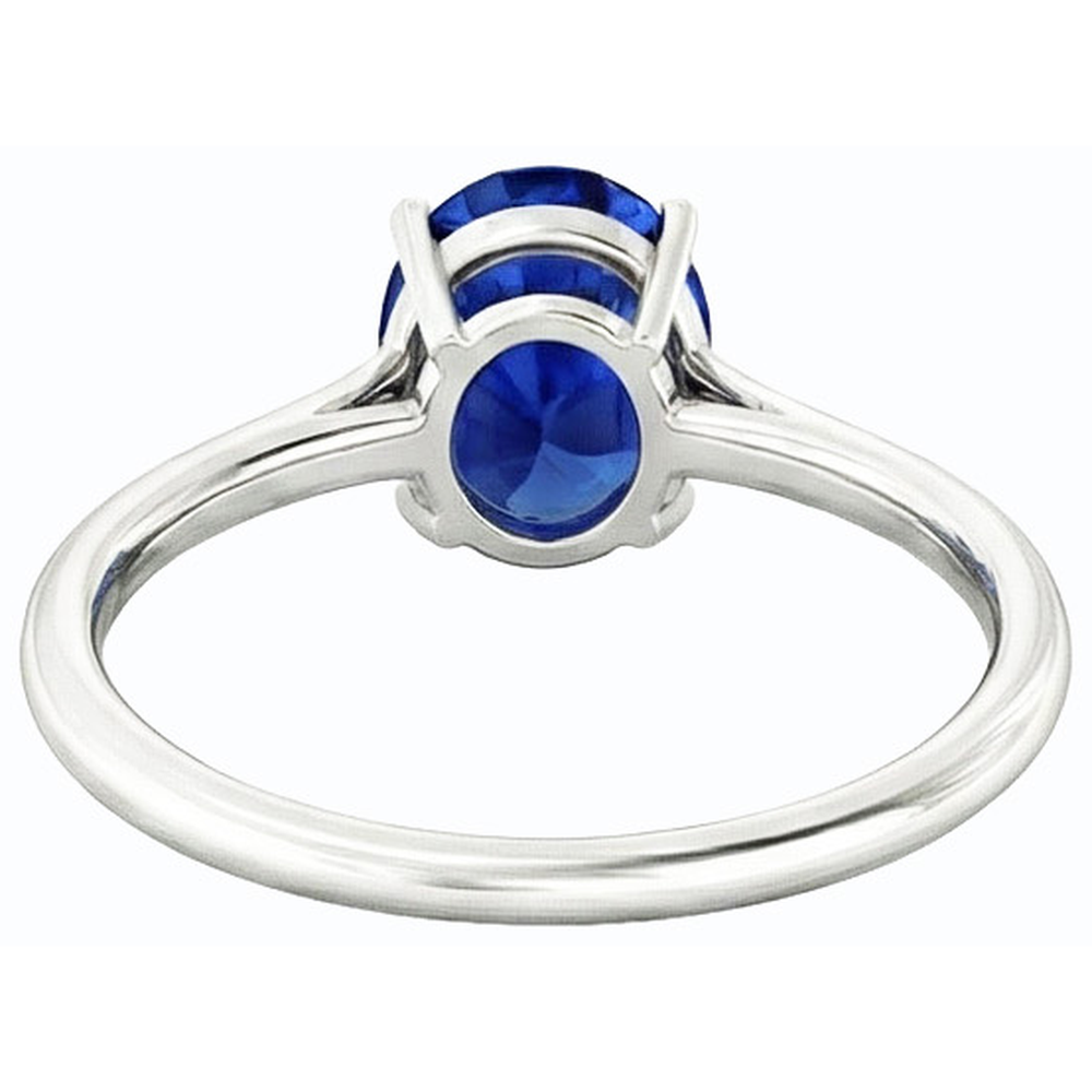Solitaire Oval Deep Blue Sapphire Ring 2 Carats White Gold