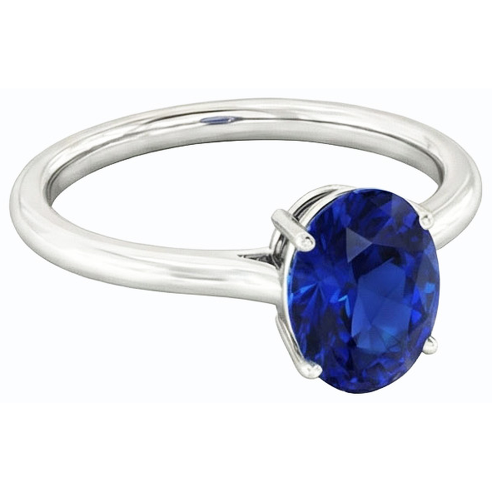 Solitaire Oval Deep Blue Sapphire Ring 2 Carats White Gold