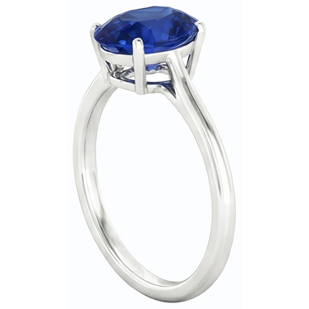 Solitaire Oval Deep Blue Sapphire Ring 2 Carats White Gold
