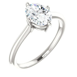 Solitaire Oval Genuine Diamond Ring 4 Carats 4 Prong Setting White Gold 14K