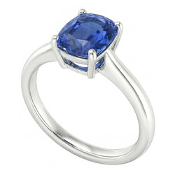 Solitaire Oval Natural Blue Sapphire Ring 2 Carats 14K White Gold