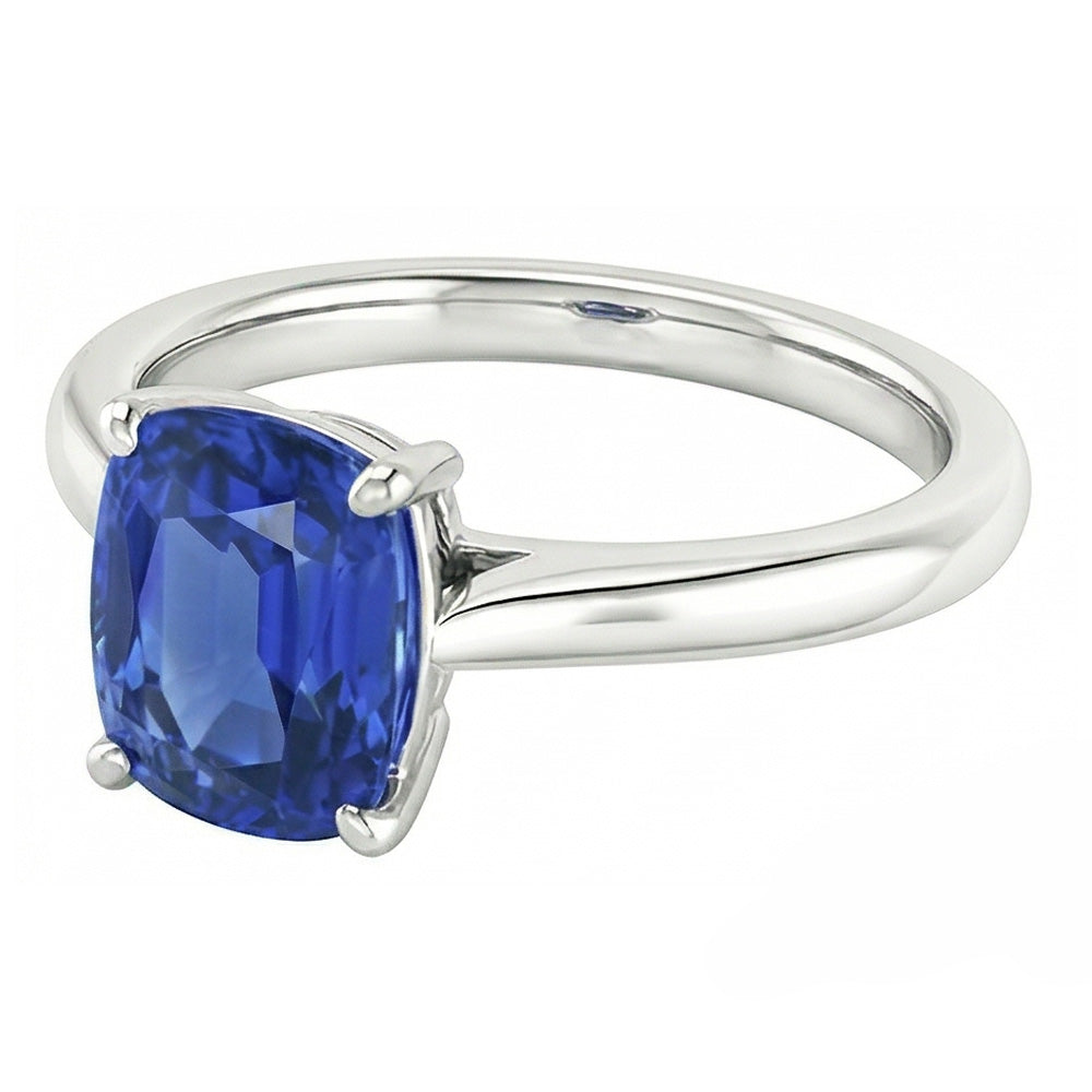 Solitaire Oval Natural Blue Sapphire Ring 2 Carats 14K White Gold