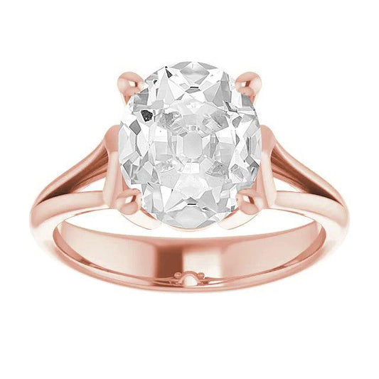 Solitaire Oval Old Cut Genuine Natural Earth Mined Diamond Ring Prong Set 5.75 Carats Split Shank