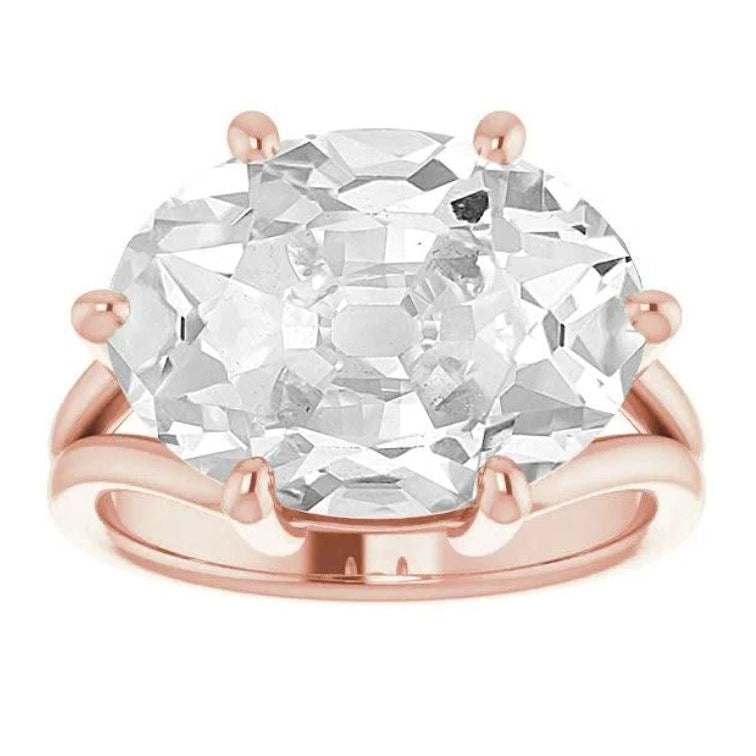 Solitaire Oval Old Cut Diamond Ring Split Shank Prong Set 8.50 Carats