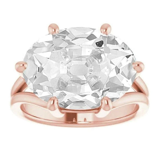 Solitaire Oval Old Cut Diamond Ring Split Shank Prong Set 8.50 Carats