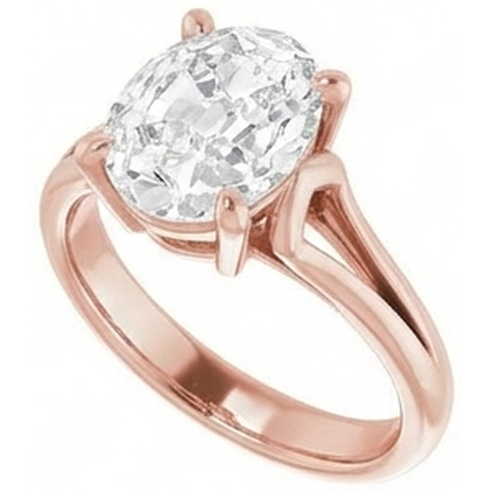 Solitaire Oval Old Cut Genuine Natural Earth Mined Diamond Ring Prong Set 5.75 Carats Split Shank