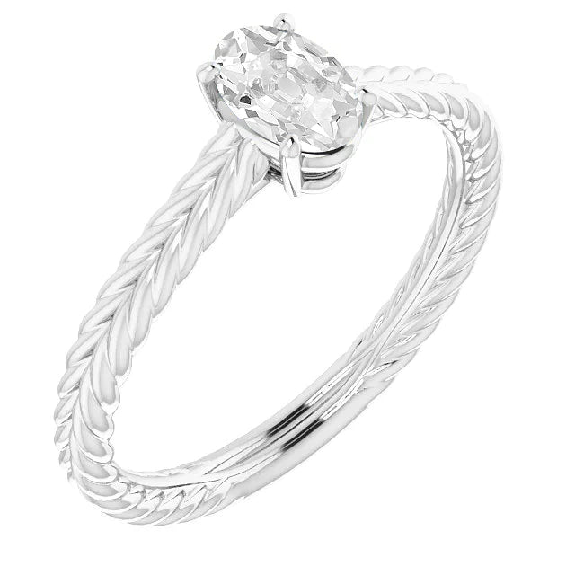 Solitaire Oval Old Miner Real Diamond Ring Double Rope Style 2.50 Carats