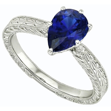 Solitaire Pear Antique Style Blue Sapphire Ring 1.50 Carats White Gold