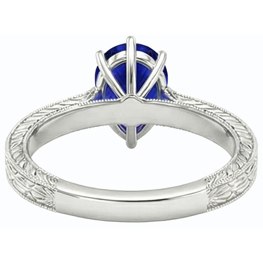Solitaire Pear Antique Style Blue Sapphire Ring 1.50 Carats White Gold