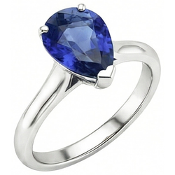 Solitaire Pear Blue Sapphire Gemstone Wedding Ring 2 Carats
