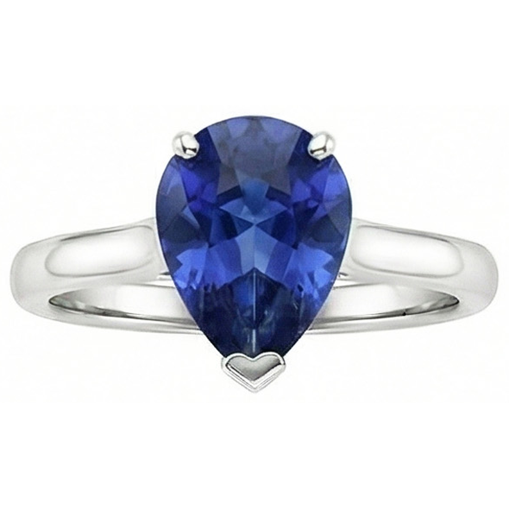Solitaire Pear Blue Sapphire Gemstone Wedding Ring 2 Carats